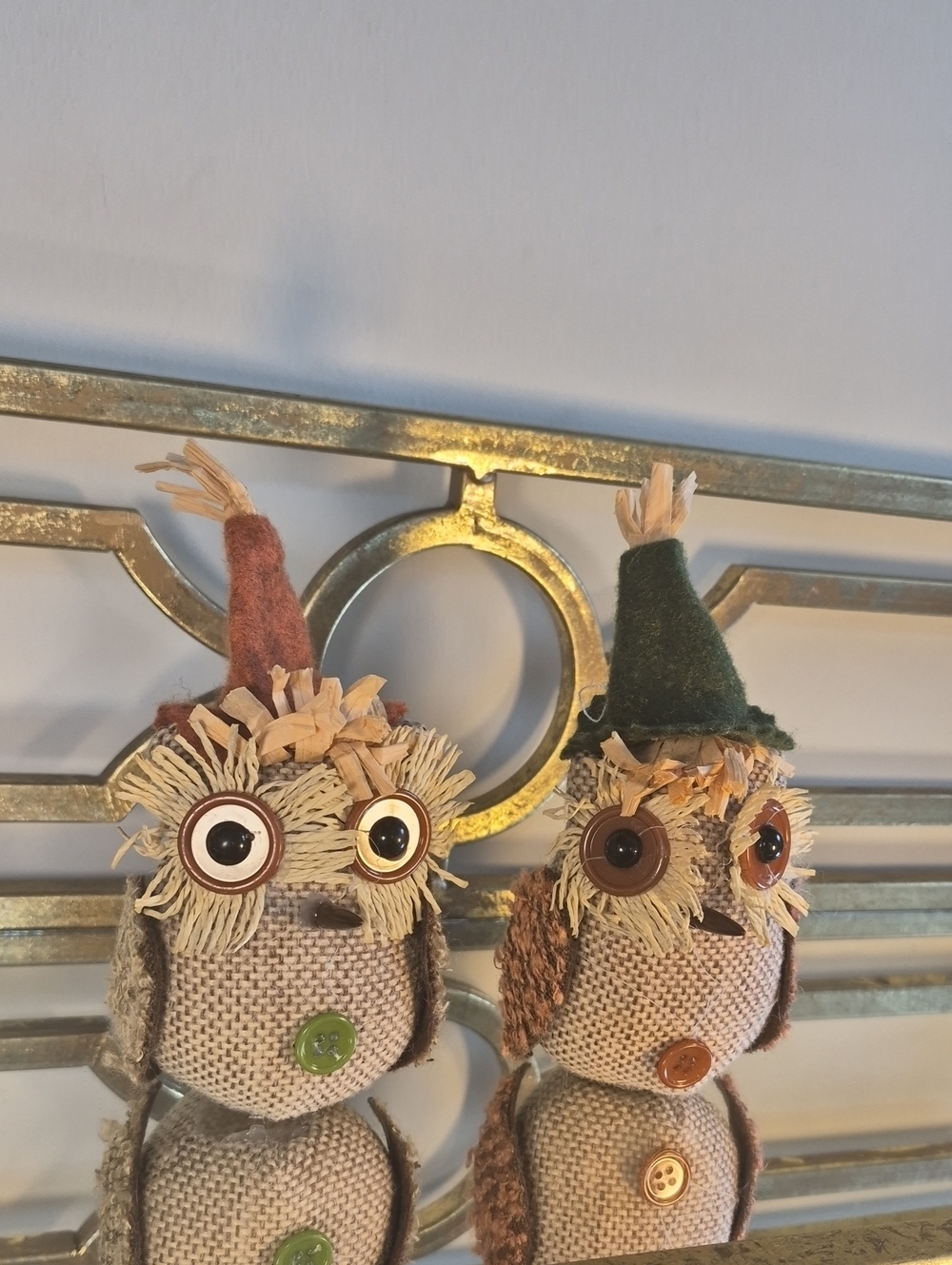 Vintage Handmade Rustic Owl Ornaments- Greenbrier International,5", Brown Multi.